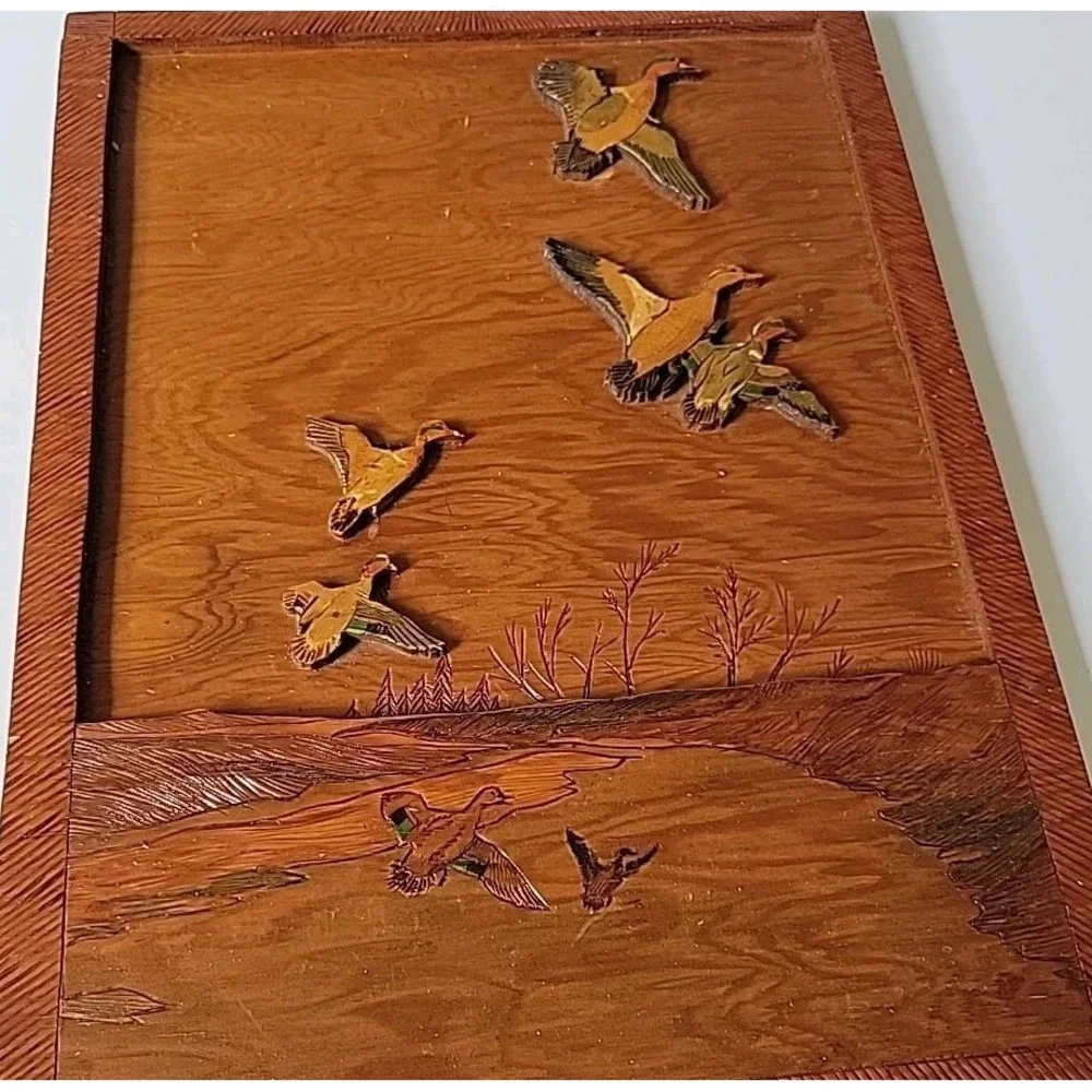 Vintage Wooden Handmade 3D Flying Ducks Wall Hanging Folk Art Farmhouse‎ Rustic
